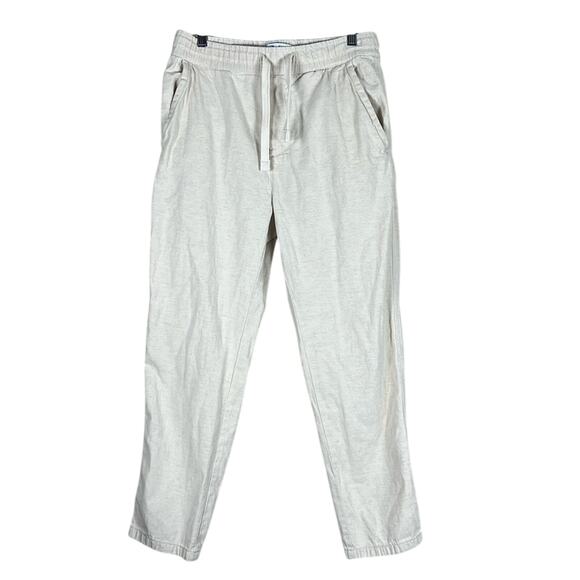 Zara Pants Womens M Cream Cotton Linen Crop Tapered Neutral Minimalist Normcore - Picture 1 of 4
